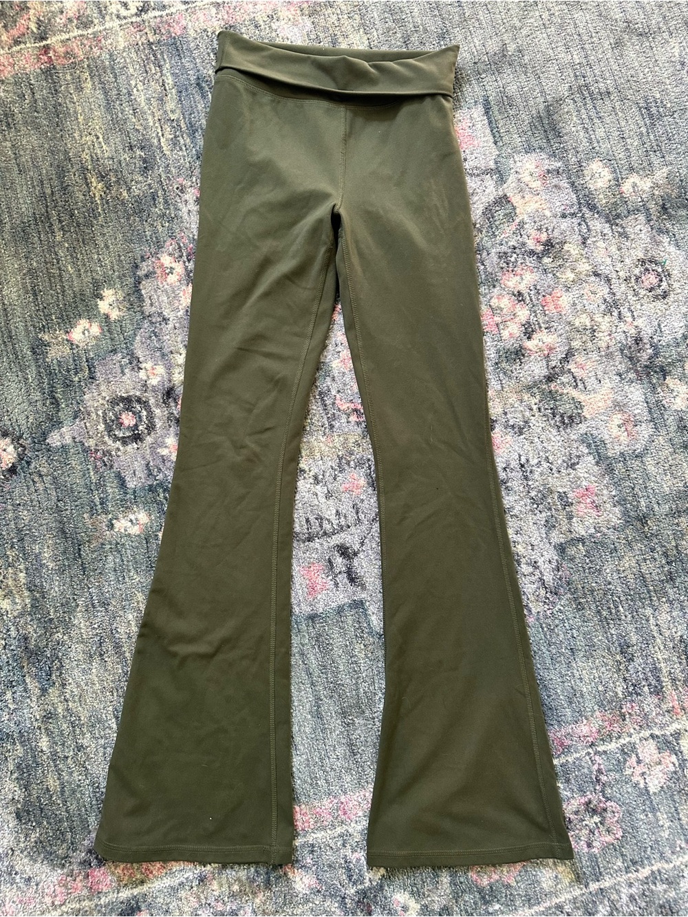 DSG Olive Green Fold Over Flare Leg Yoga Pants Soft Cozy Size Small Loungewear